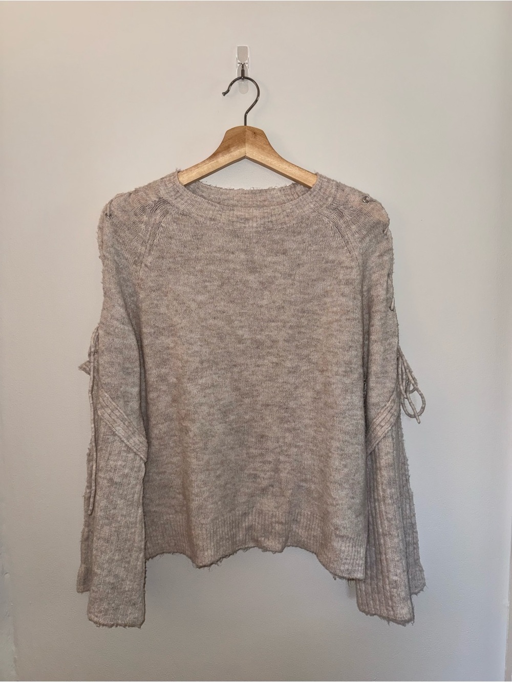 bp Light Beige Knit Sweater with Tie Sleeve Detail